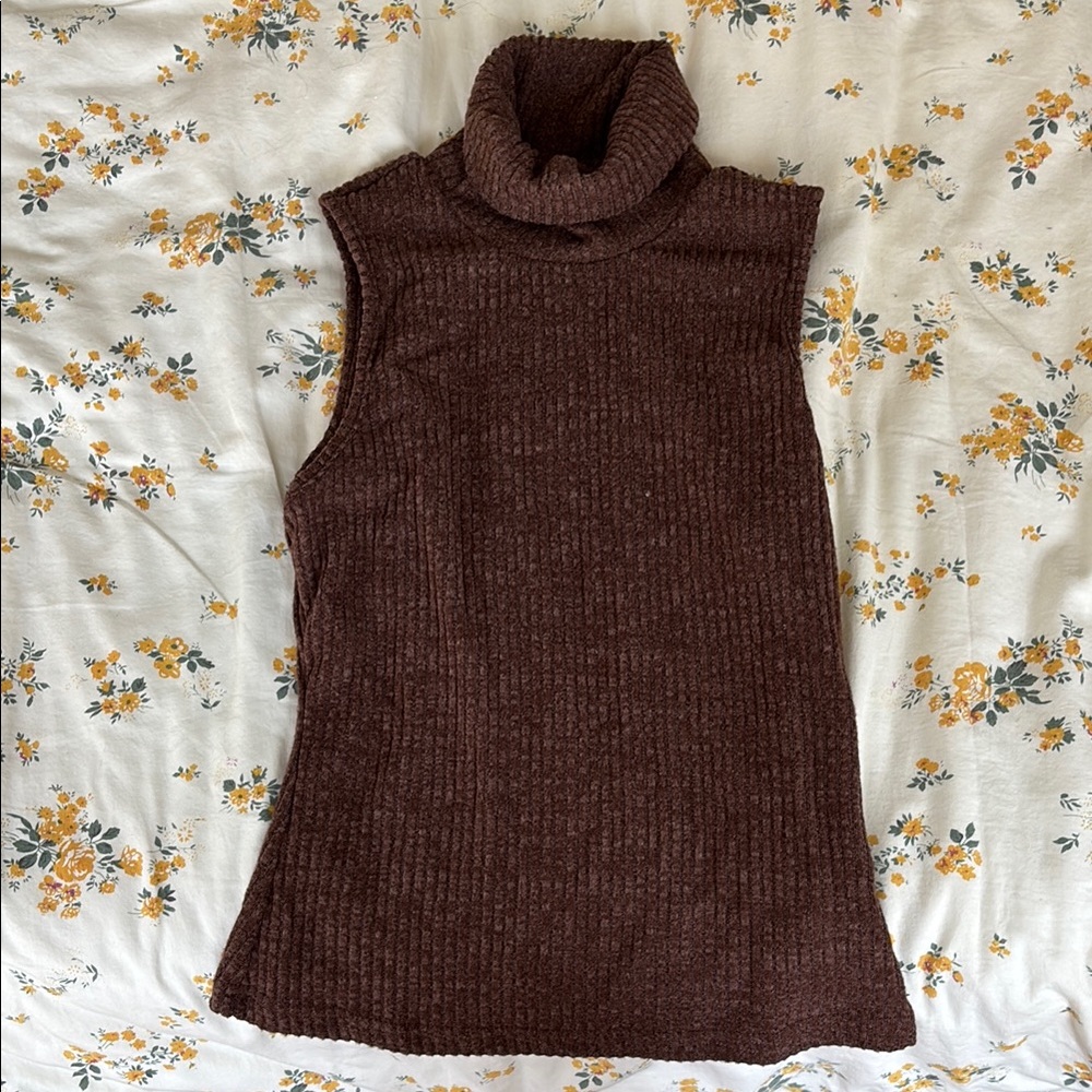 Brown Sleeveless Turtleneck Sweater